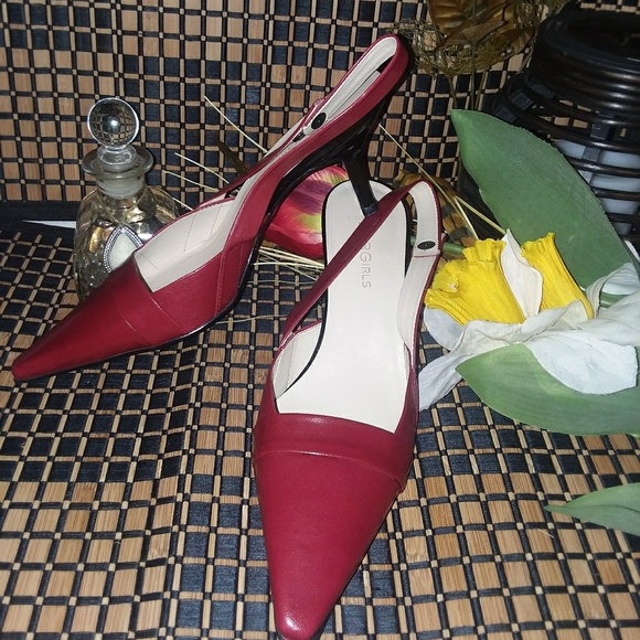 Cherry Red  "BCBGirls" Slingback Heels. - Picture 4 of 5